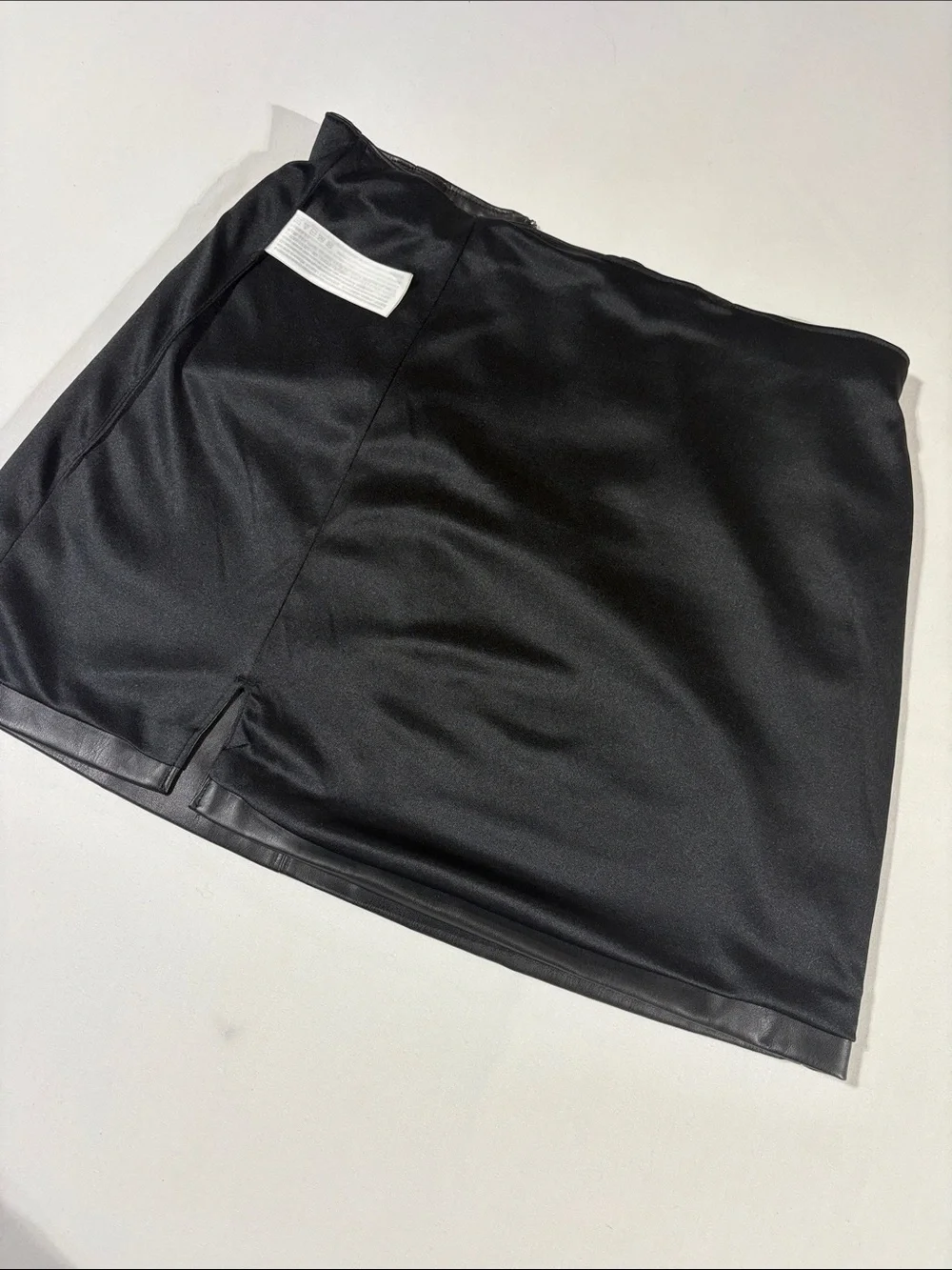Hollister Black Faux Leather Mini Skirt with Front Slit Large